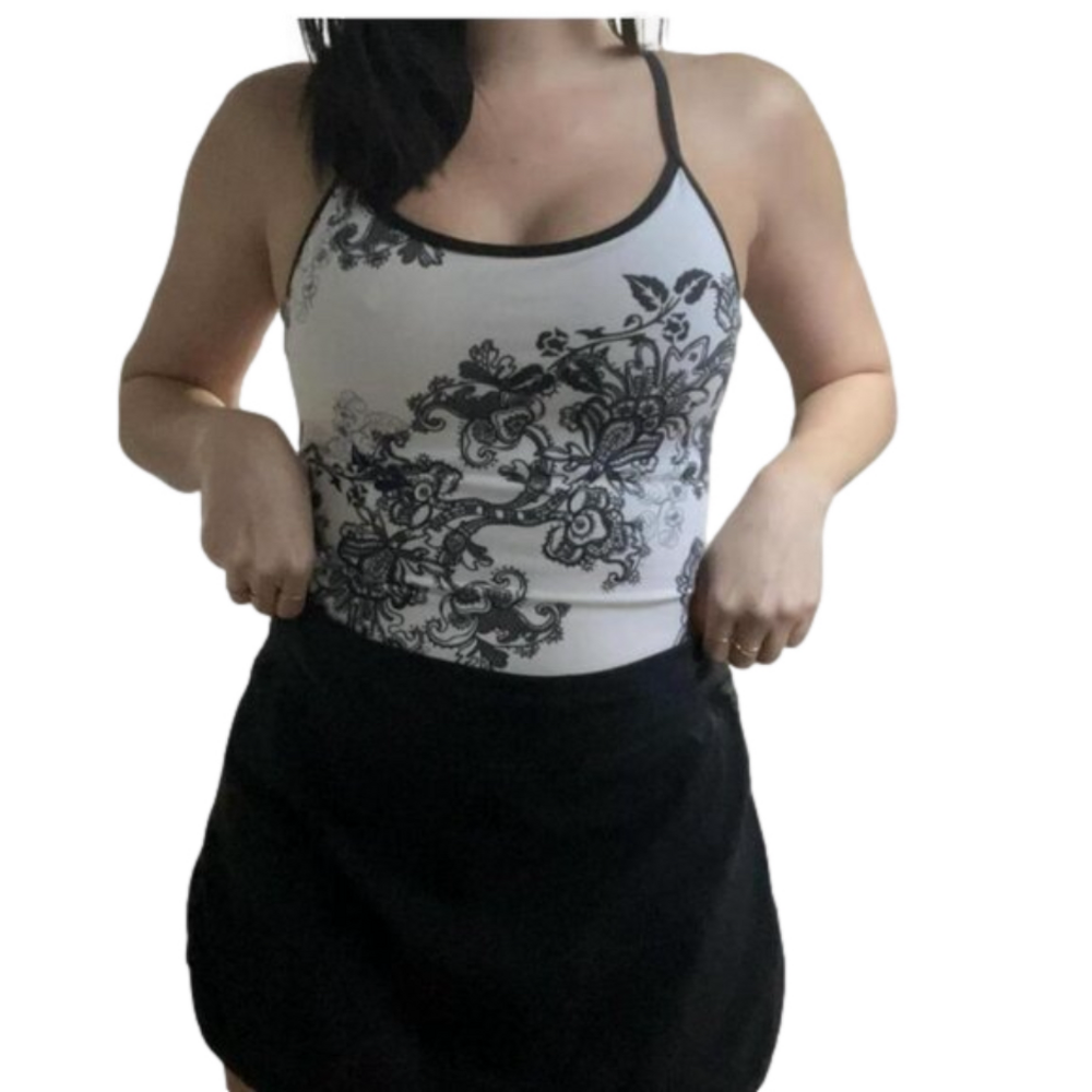 LULULEMON - Vintage Black and White Floral- Workout Tank - Size 2
